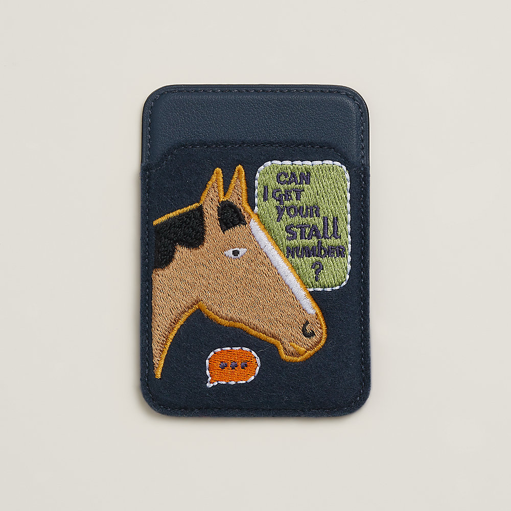 Porte-cartes Hermès Swift Brodé Allo ! MagSafe - Bleu Marine Multicolore - Occasion Parfait état